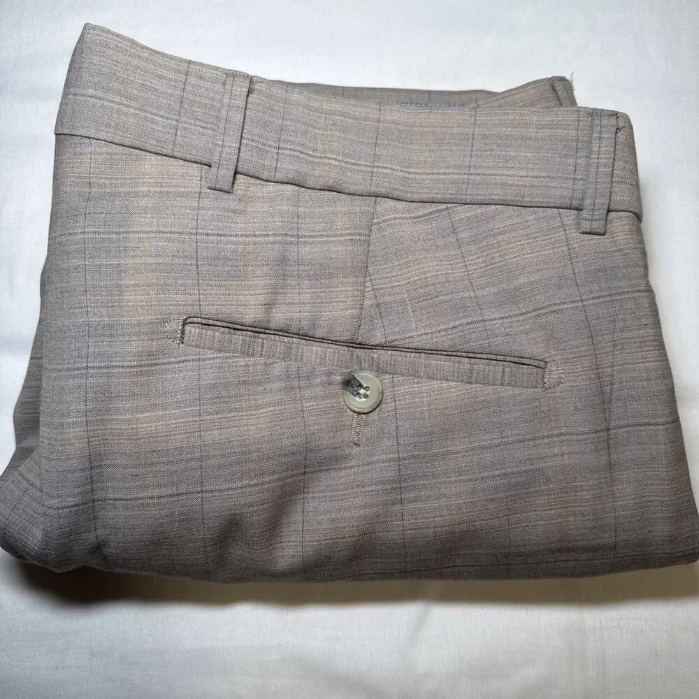 Ballin Pants Mens 36x28.5 Tan Gray Plaid Wool Dress Pants Comfort EZE Canada - Picture 16 of 16